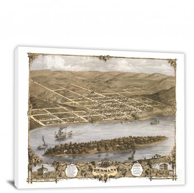 Birds-eye View of the City of Hermann Missouri, 1869 - Canvas Wrap
