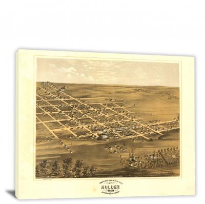 Birds-eye View of the City of Holden Missouri, 1869 - Canvas Wrap