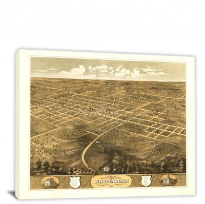 Birds-eye View of the City of Independence Missouri, 1868 - Canvas Wrap