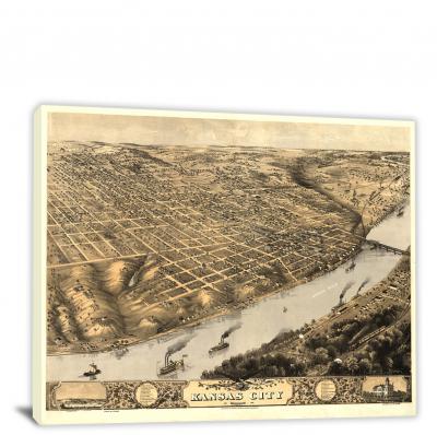 Birds-eye View of Kansas City Missouri, 1869 - Canvas Wrap