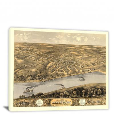 Birds-eye view of the city of Lexington Missouri, 1869 - Canvas Wrap