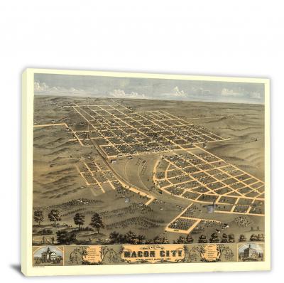 Birds-eye View of Macon City, 1869 - Canvas Wrap
