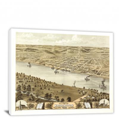 Birds-eye View of the City of Washington Missouri, 1869 - Canvas Wrap