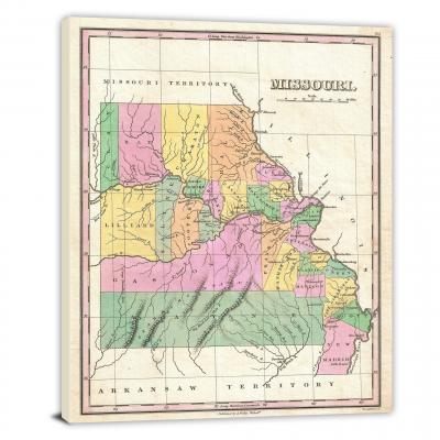 Finley Map of Missouri, 1827 - Canvas Wrap