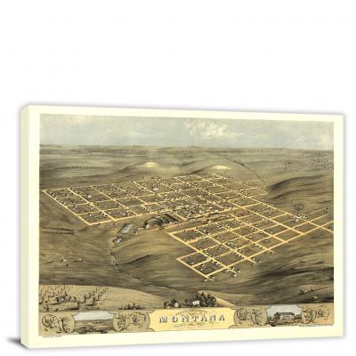Birds-eye View of the City of Montana, 1868 - Canvas Wrap