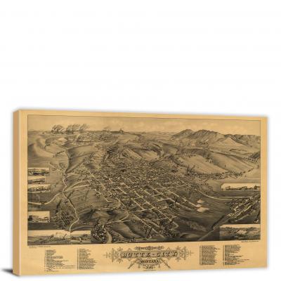 Birds-eye View of Butte City, 1884 - Canvas Wrap
