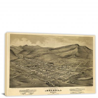 Birds-eye View of Helena Montana, 1875 - Canvas Wrap