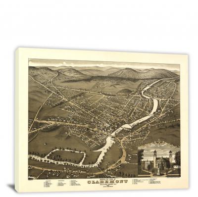 Birds-eye View of Claremont New Hampshire, 1877 - Canvas Wrap