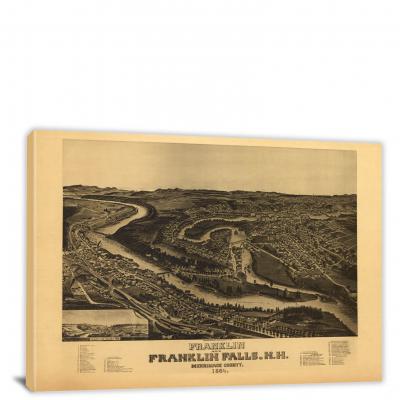 Franklin and Franklin Falls New Hampshire, 1884 - Canvas Wrap