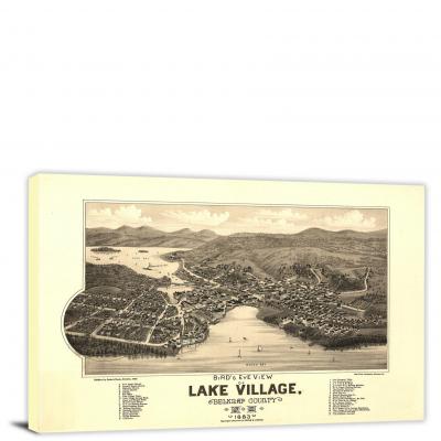 Birds-eye View of Lake Village New Hampshire, 1883 - Canvas Wrap