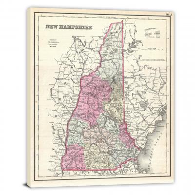 Colton Map of New Hampshire, 1857 - Canvas Wrap