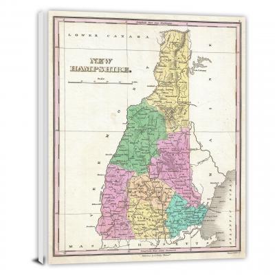 Finley Map of New Hampshire, 1827 - Canvas Wrap