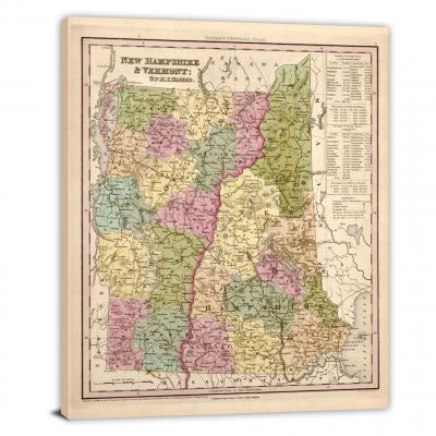 New Hampshire and Vermont-A New and Elegant General Atlas, 1849 - Canvas Wrap