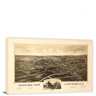Birds-eye View of Antwerp New York, 1888 - Canvas Wrap