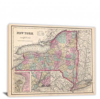 Colton Map of New York, 1857 - Canvas Wrap