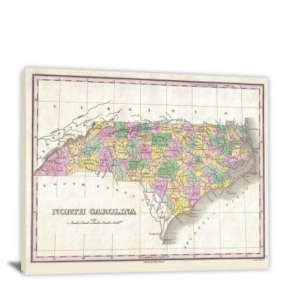 Finley Map of North Carolina, 1827 - Canvas Wrap