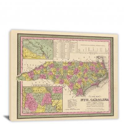 North Carolina-A New and Elegant General Atlas, 1849 - Canvas Wrap