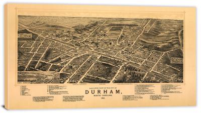 Birds-eye View of the City of Durham North Carolina, 1891 - Canvas Wrap