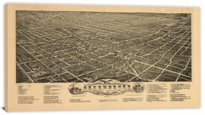 Birds-eye View of the City of Greensboro North Carolina, 1891 - Canvas Wrap