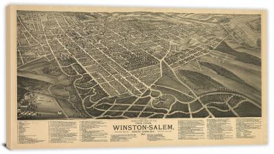 Birds-eye View of the Twin Cities North Carolina, 1891 - Canvas Wrap