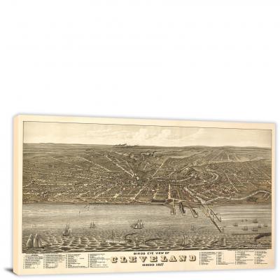 Birds Eye View of Cleveland Ohio, 1877 - Canvas Wrap