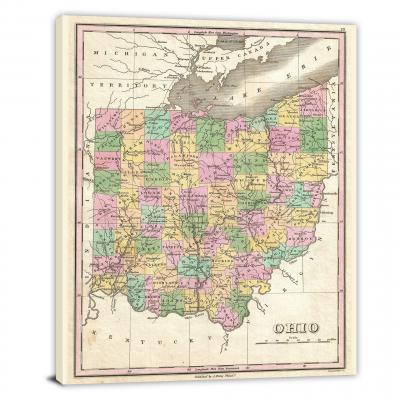 Finley Map of Ohio, 1827 - Canvas Wrap