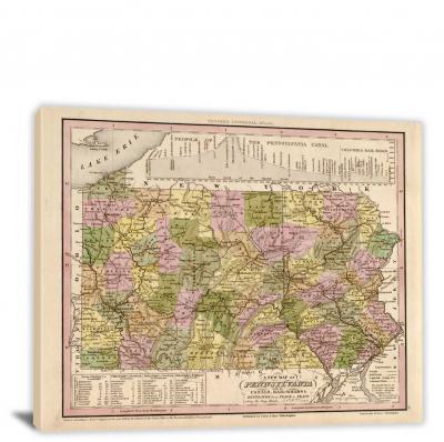 Pennsylvania-A New and Elegant General Atlas, 1844 - Canvas Wrap