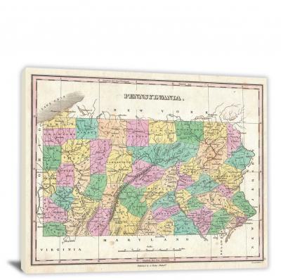 Finley Map of Pennsylvania, 1827 - Canvas Wrap