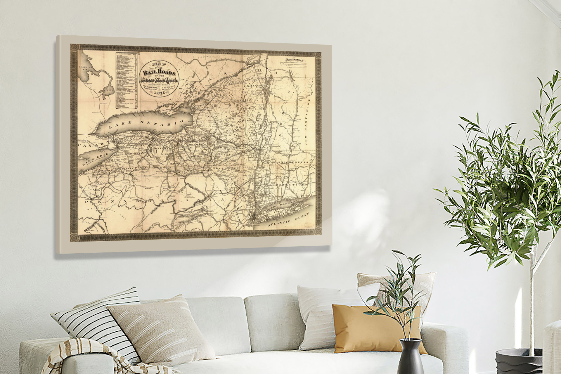 Map of Railroads of New York, 1870 - Canvas Wrap