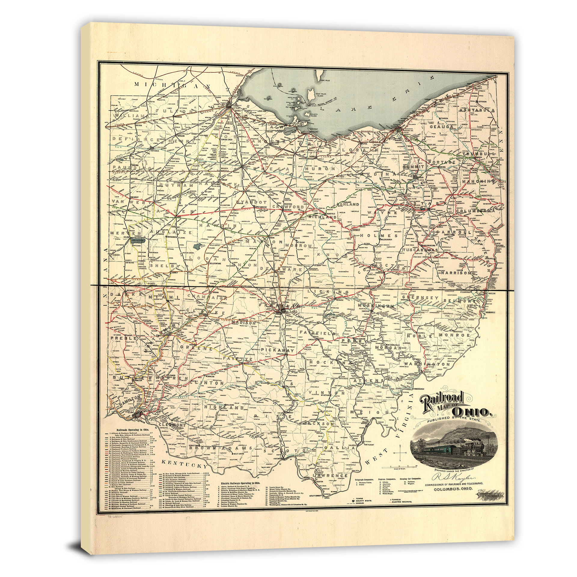 Railroad Map Of Ohio 1898 Canvas Wrap   CWC215 Railroad Map Of Ohio 00 