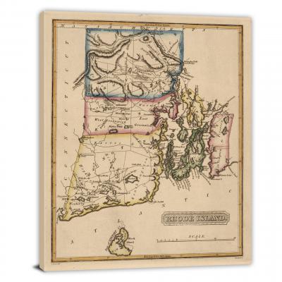 Rhode Island-A New and Elegant General Atlas, 1817 - Canvas Wrap