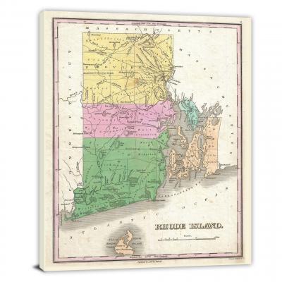 Finley Map of Rhode Island, 1827 - Canvas Wrap