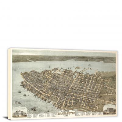 Birds-eye View of the City of Charleston South Carolina, 1872 - Canvas Wrap