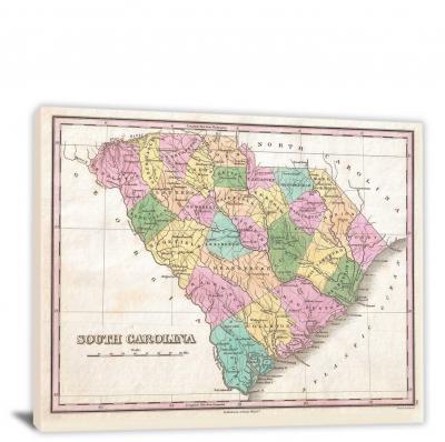 Finley Map of South Carolina, 1827 - Canvas Wrap