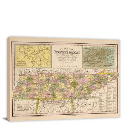 Tennessee-A New and Elegant General Atlas, 1844 - Canvas Wrap