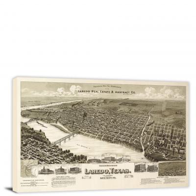 Perspective Map of the City of Laredo Texas, 1892 - Canvas Wrap