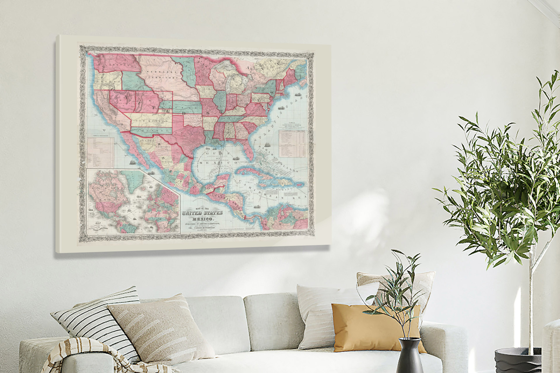 Johnsons Map of the United States, 1859 - Canvas Wrap