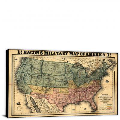 Bacons Military Map of the United States, 1862 - Canvas Wrap