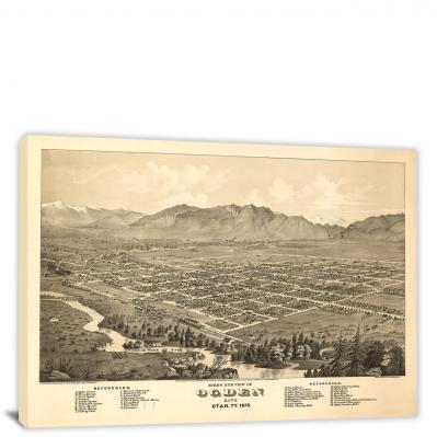 Birds-eye View of Ogden City Utah, 1875 - Canvas Wrap