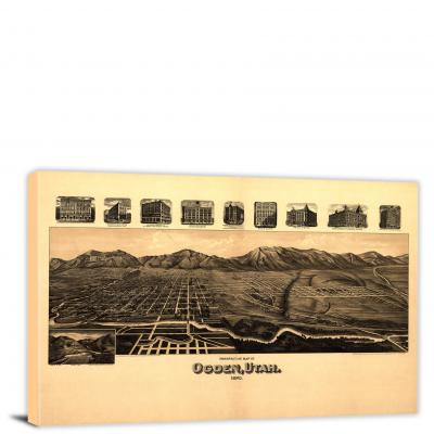 Perspective Map of Ogden, 1890 - Canvas Wrap
