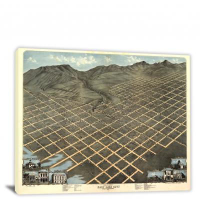 Birds-eye view of Salt Lake City Utah, 1870 - Canvas Wrap