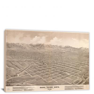 Birds-eye View of Salt Lake City, Utah 1875., 1875 - Canvas Wrap