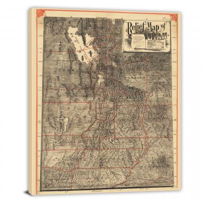 Relief Map of Utah, 1895 - Canvas Wrap