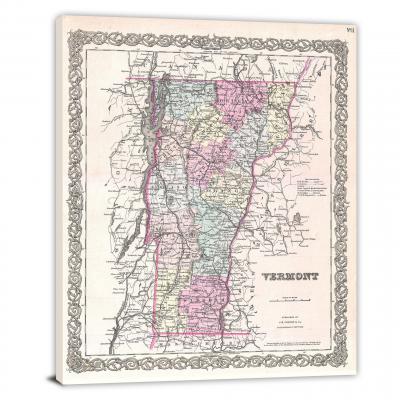 Colton Map of Vermont, 1855 - Canvas Wrap