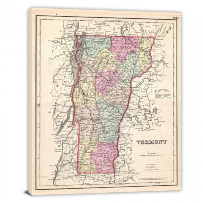Colton Map of Vermont, 1857 - Canvas Wrap