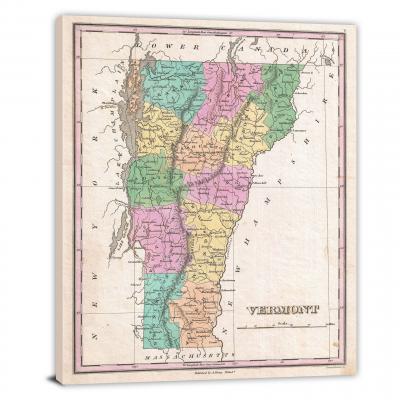 Finley Map of Vermont, 1827 - Canvas Wrap