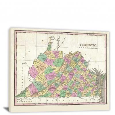 Finley Map of Virginia, 1827 - Canvas Wrap