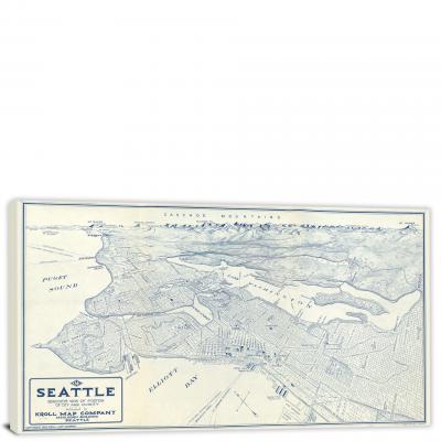 Seattle Birdseye View of Portion of City, 1925 - Canvas Wrap