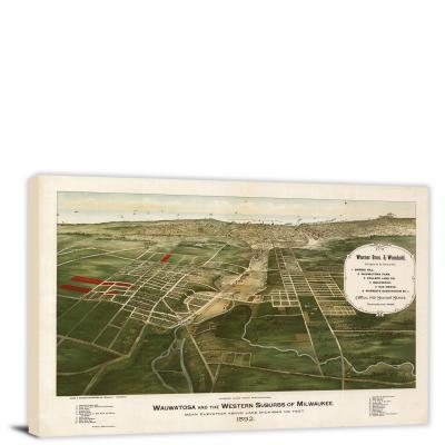 Wauwatosa and the Western Suburbs of Milwaukee, 1892 - Canvas Wrap