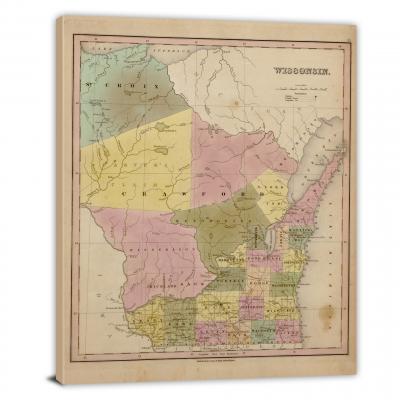 Wisconsin-A New and Elegant General Atlas, 1844 - Canvas Wrap